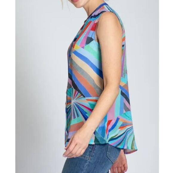 AP.NY Sleeveless Colorful Button-Up Cupro Top - Picture 6 of 10